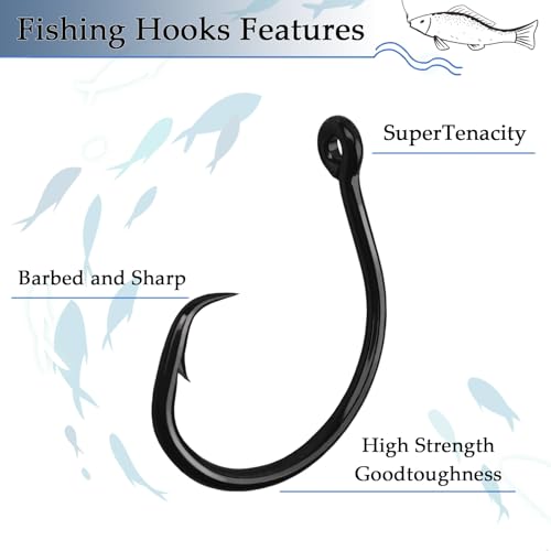 10PCS High-Carbon Steel Circle Hooks Barbed Fishing Hooks with Holes, Freshwater and Saltwater Fishing Hooks for Tuna, Catfish, Bass - size: 7/0