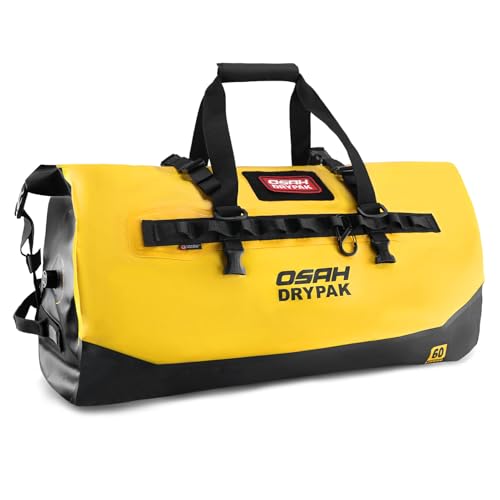OSAH DRYPAK Waterproof Duffel Bag 25L/40L/60L – Heavy-Duty Motorcycle Tail Bag, Roll-Top Dry Bag for Travel, Camping, Boating, Kayaking, Outdoor Adventure - color: YELLOW, size: 60L