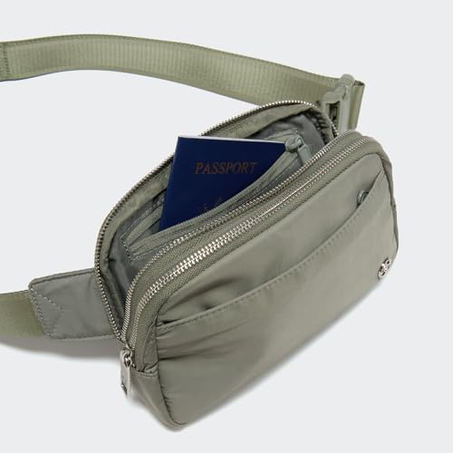 Pander Everywhere Belt Bag for Women, 5 Zipper Pockets Nylon Crossbody Fanny Pack Purse (Grey Sage). - color: Grey Sage