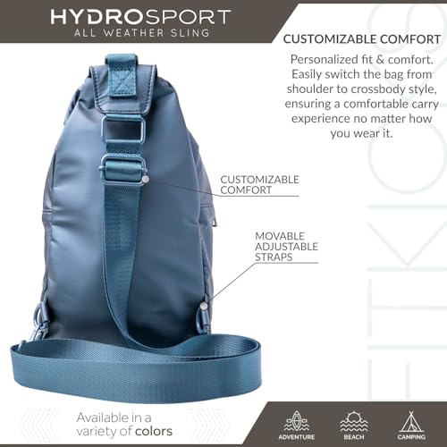 FITKICKS Hydrosport All Weather Sling Bag Unisex Crossbody Travel Hiking Chest Bag - color: Deep Sea Navy