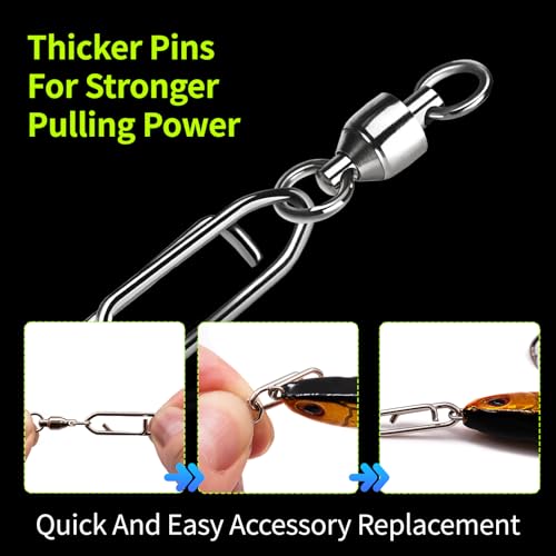 9KM DWLIFE Fishing Swivels & Quick-Change Clips 25Pcs Pro Saltwater 360° Spin Stainless Steel Snap Swivels for Lure/Bait Heavy-Duty Corrosion-Proof - size: 5#