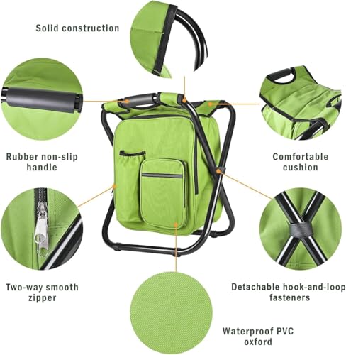 Kikerike Backpack Stool Cooler Chair Heavy Duty 300 LBS Max Load Portable Lightweight Stool Backpack Folding Fishing Cooler Seat for Camping Hunting Fishing - Grass Green - color: Grass Green