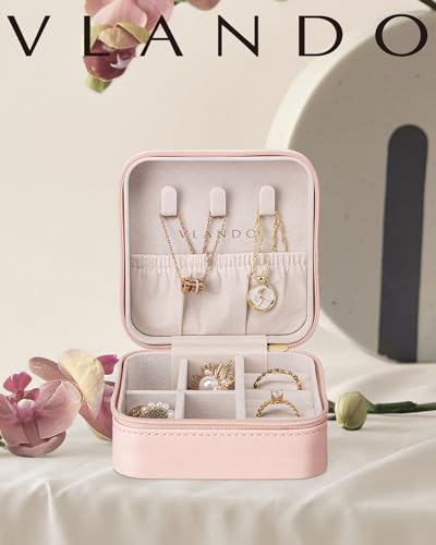 VLANDO Travel Jewelry Case - Teacher Appreciation Gifts for Women - Small Jewelry Travel Organizer Box Travel Essentials Gift for Teen Girl Women - Pink - color: A.Pink