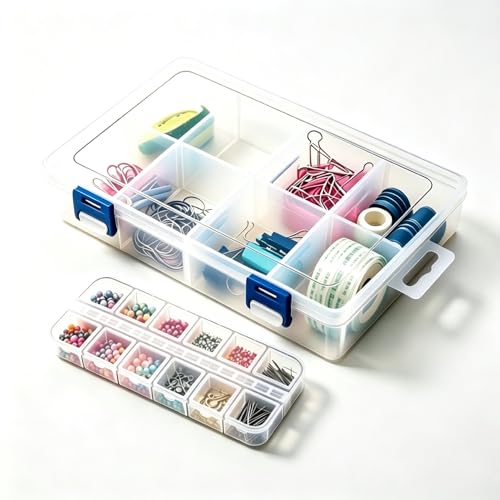 2 Piece Clear Plastic Tackle Storage Set, Adjustable Dividers Fishing Tackle Box + Small Hook Organizer Case, Detachable Compartments for Fishing Gear & Hooks Organization and Small Hardware