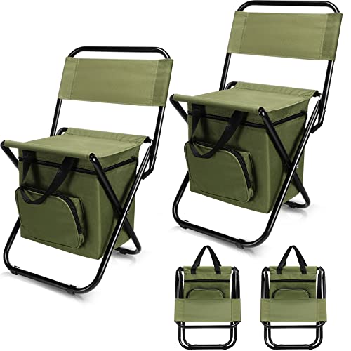 Jerify 2 Pcs Fishing Chair with Cooler Bag Multi-Function Foldable Compact Fishing Stool Hunting Chair Portable Backrest Stool with Folding Backpack for Finishing Camping Hunting Travel(Green) - color: Green
