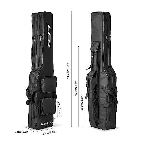 LEOFISHING Fishing Tackle Storage Bag - 130cm/4.27ft Portable Rod & Reel Organizer - Two Layer Durable Oxford Large Capacity Travel Fishing Cover Bag - 5 Colors - color: Dark Black