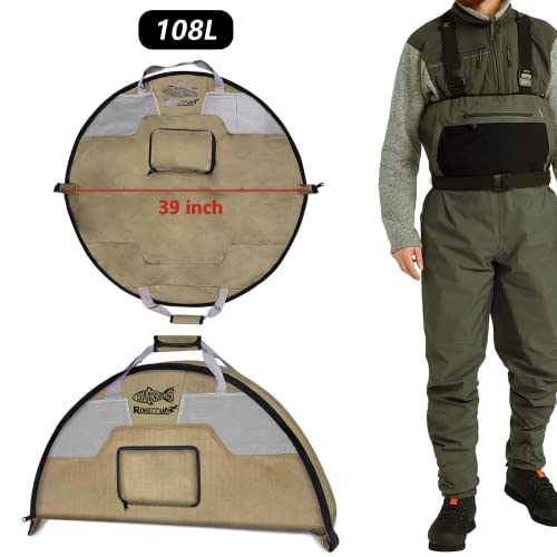 Rivruns Fishing Hunting Wader Bag with Vented Mesh, Foldable Waders Boots Changing Pad for Fishing, Hiking, Camping (Khaki) - color: Khaki
