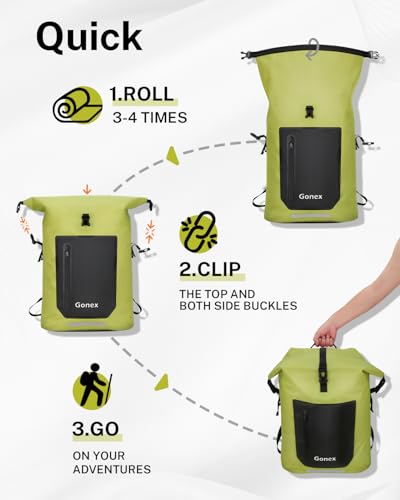 Gonex Waterproof Ultralight TPU Backpack 35L Roll Top Dry Bag, Kayaking | Back Padding, Camping, Fishing, Travel, Adjustable Straps, External & Internal Storage Pockets, Green - color: Green, size: 35L