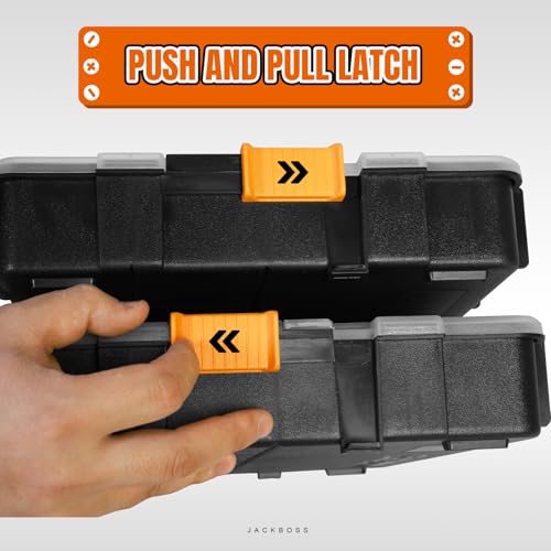 Jack Boss Tool Box with Transparent Lid, Single Side 17-Compartments Organizer Box with Removable Dividers for Hardware, Screws, Bolts, Nails, Beads, Jewelry and Fishing Accessories, Orange, 2 Pack - color: Orange, size: 2-PCS