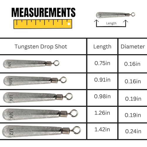 Reaction Tackle Tungsten Drop Shot Weights for Bass Fishing - Size Stamped Finesse Sinkers for Drop Shot Rig - Freshwater and Saltwater - color: Silver Tie-On, size: 3/8 Oz (6-Pack)