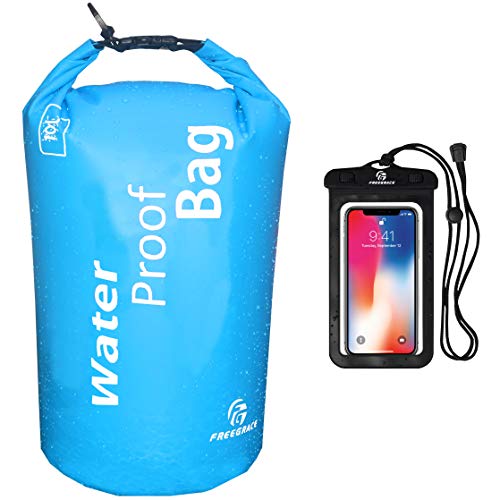 Freegrace Lightweight Floating Dry Bag and Waterproof Phone Case Set, Double Zip-Lock Dry Sack for Water Sports, Rafting, Beach and Camping - color: Blue, size: 10L
