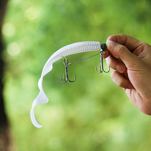Fishing Rig with Weighted Jig Head and Treble Hook – Screw Lock Bait Keeper for Soft Lures, 3PCS Pack for Saltwater and Freshwater Fishing - size: 1/4oz, style: Double