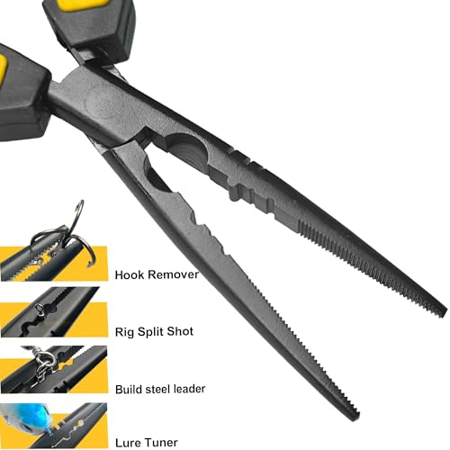 9-inch Fishing Pliers with Rust-resistant Teflon Coating, Fresh/Sea Fishing Tools, Comfortable Grip Fishing Gear for Fishing Trips - style: 9" Straight Nos