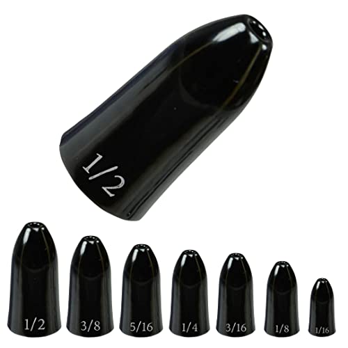 Reaction Tackle Tungsten Worm Weights for Bass Fishing - Bullet Sinkers for Texas Rig and Carolina Rig - Size Stamped Freshwater and Saltwater - color: Black, size: 3/16 oz (8-Pack)