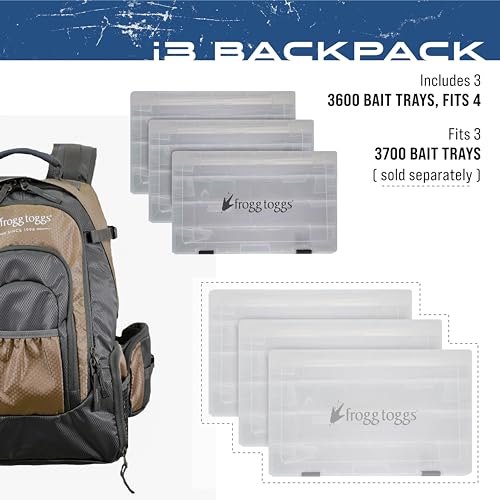 FROGG TOGGS i3 Fishing Backpack, Tackle Storage, Includes 3-3600 Bait Trays - color: Solid Elements Brown