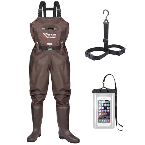 Upgraded 210D Nylon Chest Waders with Boots - Waterproof PVC Fishing & Hunting Waders for Men, Breathable Wading Gear - color: Brown