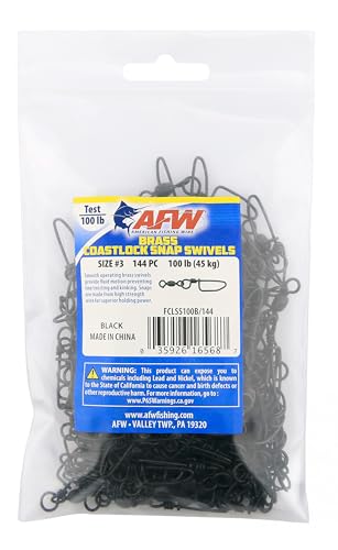AFW Brass Coastlock Snap Swivels – Durable Fishing Gear with High-Strength Wire Snaps, Black Oxide Finish, Prevents Line Twisting & Kinking, Supports Up to 350 lb Test. - size: 144 pc, #3, 100 lb test