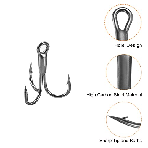 PATIKIL Treble Fish Hooks, Carbon Steel Sharp Round Bend Hook Triple Barbed Hook for Freshwater Saltwater - color: Black, size: 11mm/0.43"