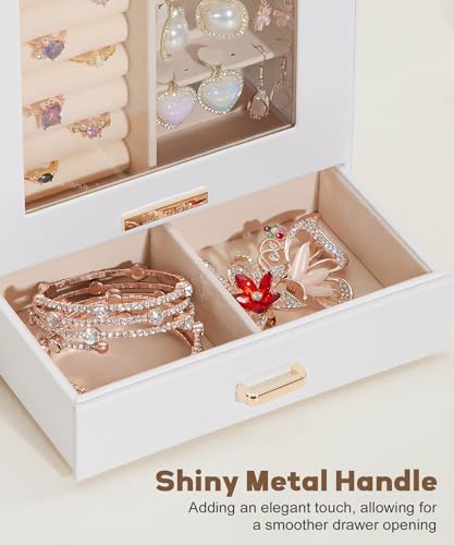 Homde Jewelry Organizer Girls Women Jewelry Box for Necklaces Rings Earrings Gift Bracelets Storage Case (White + Gold) - color: White + Gold
