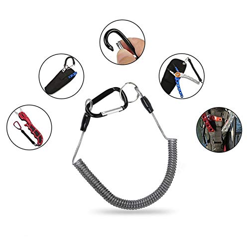 Fishing Lanyards, 7PCS Retractable Steel Wire Coiled Lanyard Safety Fishing Tool Ropes Accessories with Buckle Clip and Split Ring for Pliers Lip Grips Tackle, Boating, Kayak - color: Black
