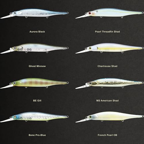 LUCKY CRAFT Lightning Pointer 110DD Deep Diver Freshwater Bass Fishing Lures, Jerkbait Suspending Fishing Lure for Bass & Walleye Fish, Long Casting Fish Gear Accessories for Tackle Box, - color: 371 Bone Pro-Blue
