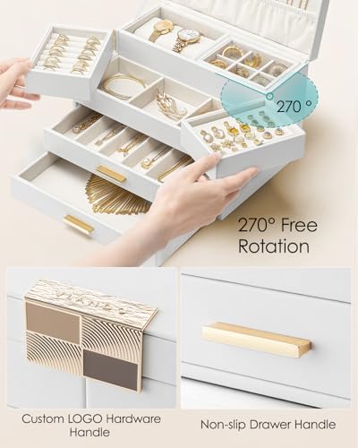 VLANDO 4 Layers Jewelry Box - Women Jewelry Box with Retractable Tray - Jewelry Organizer with Drawer for Necklaces, Rings, Bracelets, Earrings, Gift for Couples Mom Girls - White - color: D.White, size: 4-Layer