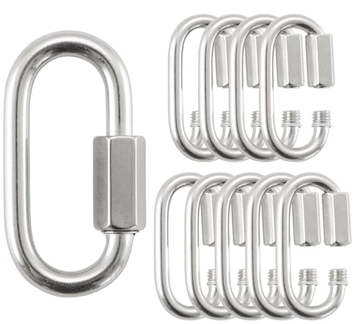HOME MASTER HARDWARE 304 Stainless Steel D-Shaped Quick Link - 10 Pack 3/16", Threaded Small Locking Carabiner Chain Connector - size: 3/16in，10pack