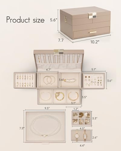 VLANDO 3 Layer Jewelry Box - Women Jewelry Box with Retractable Tray - Jewelry Organizers with Drawer for Necklaces, Rings, Bracelets, Earrings, Gift for Couples Mom Girls - Toffee - color: E.Toffee, size: 3-Layer