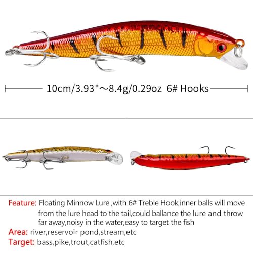 10pcs Fishing Lures - Life-Like Swimbait, Minnow Hard Lure Bass Trout Baits Kit, Topwater Hard Baits Crankbait Swimbait for Saltwater Freshwater