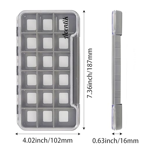 2PACK-Aventik Waterproof Slim Pocket Fly Box - Fishing Hook and Bait Storage Tackle (Large, 18 Magnetic Compartment) - style: L:Grey-18C