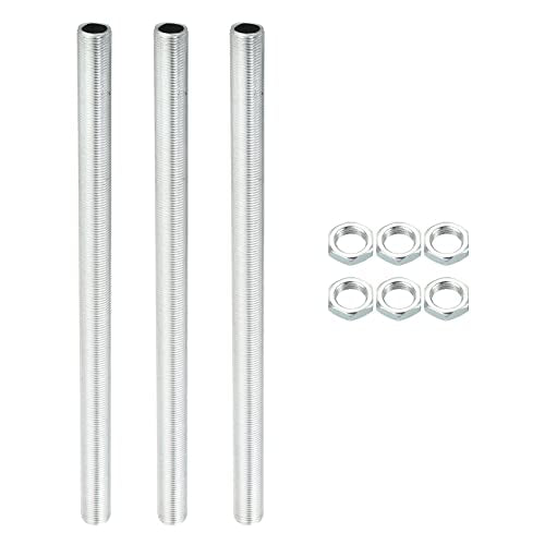 PATIKIL M12 Thread 7.87" Lamp Pipe Kit with Lock Nuts, 3 Set All Thread Rods Fasteners Hardware for Chandelier Ceiling Light DIY, Zinc Plating - size: 7.87"