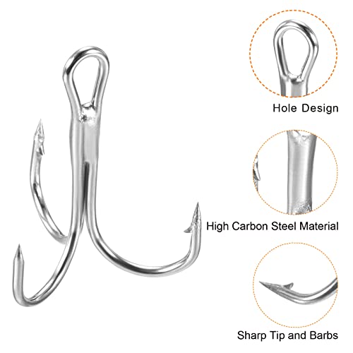 PATIKIL Treble Fish Hooks, Carbon Steel Sharp Round Bend Hook Triple Barbed Hook for Freshwater Saltwater - color: White, size: 23mm/0.91"