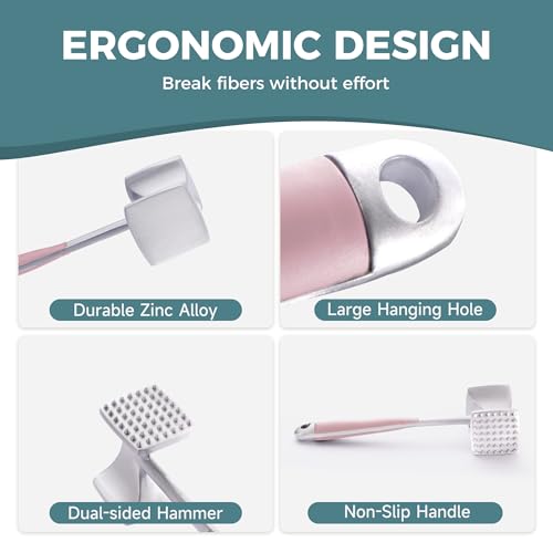 KITEXPERT Meat Tenderizer Hammer with Comfortable-Grip Handle, Dual-side Mallet for Kitchen, Heavy Duty Pounder For Tenderizing Steak, Beef and Fish, Pink - color: Pink