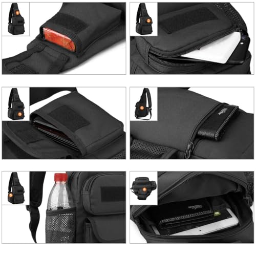 Sling Bag Crossbody Backpack for Men, Tactical Chest Shoulder Bags Daypack | Camouflage Cross Body Bag with Convertible Waterproof Shoulder Strap Trendy Casual Daypacks and Water Bottle Holder Chest Bag - color: Black
