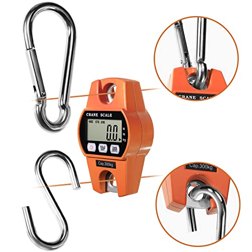 GRAM PRES Digital Hanging Scale 660 Lb 300 Kg Hanging Digital Scale, Handheld Mini Crane Scale with Hooks for Farm Hunting Fishing Outdoor - color: Orange
