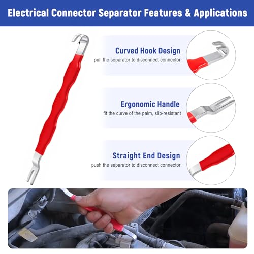 7 Pcs Electrical Disconnect Pliers for Cars 37960 37980, Connector Separator 13120 & Hose Clamp Pliers with Terminal Removal Tools, Work Gloves & Tool Bag - for Automotive Electrical Connector