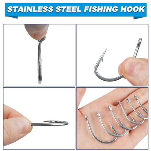 Live Bait Hooks Saltwater O'shaughnessy Circle Hook Stainless Steel Short Shank in-Line Point Fishing J Hooks for Catfish Tuna Bass Salmon Size 1#-5/0 - size: Mixed(1/0-5/0) Kit-60pcs