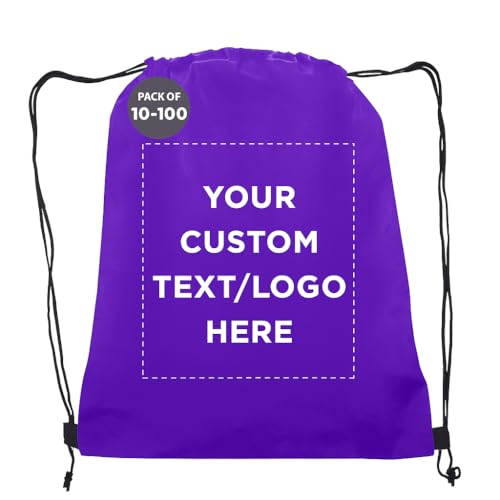 DISCOUNT PROMOS Custom Non-Woven Drawstring Backpacks Set of 10/50/100, Personalized Bulk Pack - color: Purple, size: 10/50/100