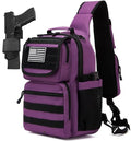 Tactical Sling Crossbody Bag Holster Shoulder Backpack 15L Water Bottle Holder Radio Pouch 6 Elastic Slots for Men Women Hiking Hunting Shooting - color: Purple Deep