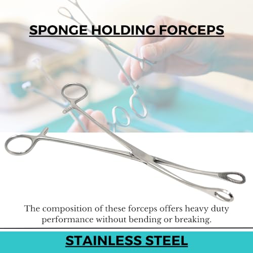 Foerster Sponge Forceps Straight + Curved Serrated Loop Jaws Holding Instruments Body Piercing Locking Clamps, Stainless Steel (9.5" - Curved) - style: 9.5" - Curved