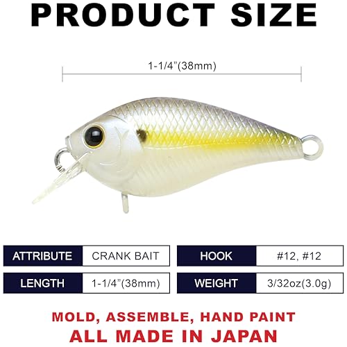 Lucky Craft LC 0.3 Squarebill Crankbait, Silent Fishing Lure for Bass Trout and Pike, Made in Japan, Freshwater Fishing Gear, Hard Bait Bass Lures - color: 250 Chartreuse Shad