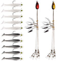 Alabama Rig (A-Rig) Fishing Lures Kit – 2 Rigs, 10 Jig Heads & Swimbaits, Tackle Box for Striper/Bass Fishing