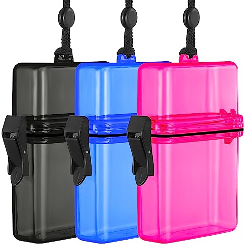 Outus 3 Pcs Waterproof ID Badge Holder Case with Waterproof Buckle 4.72 x 2.95 x 1.57 Inches Floating Sport Case Locker with Adjustable Hanging Rope Plastic Card Dry Box(Rose, Blue, Black, Classic) - color: Rose, Blue, Black, size: 4.72 x 2.95 x 1.57 Inch
