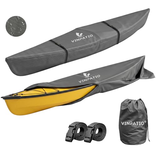 Kayak Cover 600D, Waterproof Full Coverage Canoe Cover with Zipper, Kayak Covers for Outdoor Storage, Heavy-Duty UV Protection and Tear & Dust Resistant for 18 ft Fishing Boats & Paddle Boards - size: 18ft Long, 37inch Beam Width