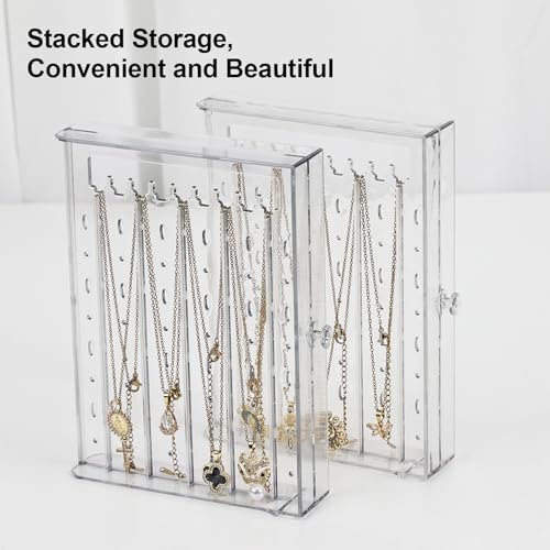 Greenfeather Jewelry Organizers and Storage, Clear Acrylic Jewelry Box with 40 Necklace Hooks 120 Pairs of Earring Holes 2 Velvet-Lined Drawers for Rings Necklaces Earrings - color: Off-White-Style A