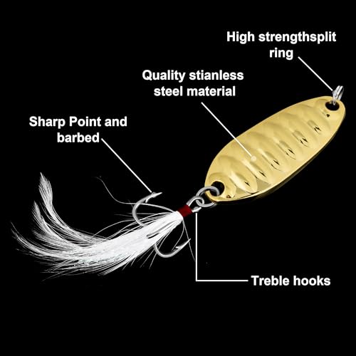 8Pcs Fishing Spoons with Rooster Tail Treble Hooks, Spinner Bait Kit for Bass Salmon Trout 3/16oz 3/8oz 1/2oz 3/4oz