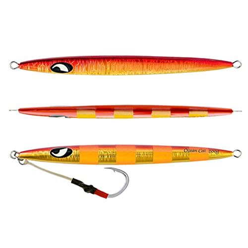 OCEAN CAT Slow Pitch Jig Flat Fall Jig Saltwater Fishing Luers Mental Vertical Jigging Baits with Hooks 5 Colors 4 Weights - color: #011:Red&Gold, size: 17 2/3oz(500g)