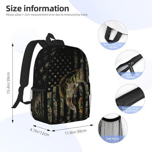 Bass Fishing Camo Camouflage American Flag Green Black Backpack For Teenage Girls And Boys Cute Kids Backpacks Children School Bag - color: Bass Fishing Camo Camouflage American Flag Green Black
