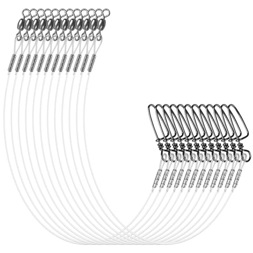 Fluorocarbon Fishing Leaders, 24pcs Invisible Wire Leader Line with Swivels Snap Fluorocarbon Fishing Line Leader Connects Lures Bait or Hooks for Saltwater Freshwater 20lb-50lb - size: 50LB-18''