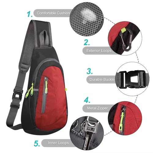 TITECOUGO Small Sling Bag, Lightweight Crossbody Backpack for Men Women, Shoulder Bag for Sports and Outdoor - color: Black/Red